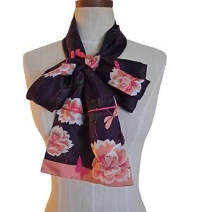 Burgundy, Pink & Beige 2 Ply Butterfly Floral Rectangular Silk Scarf - 66" X 8"